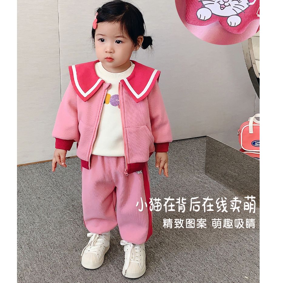 【陈大猪女婴童】FTD211220C女宝宝运动套装冬装婴儿加绒保暖套装