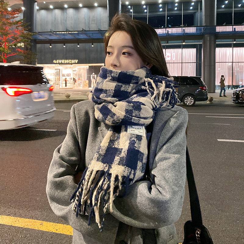百搭大格子双面秋冬女高级感韩版冬季保暖围脖仿羊绒披肩长款围巾