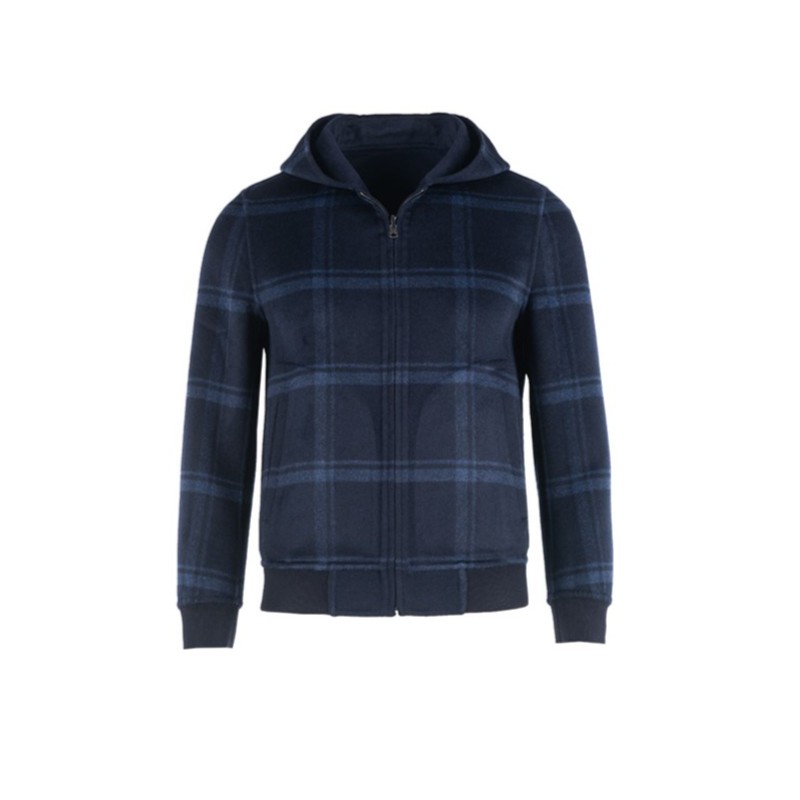 OUHTEU/欧度夹克外套绵羊毛男士格纹休闲合体版型冬季蓝色3212