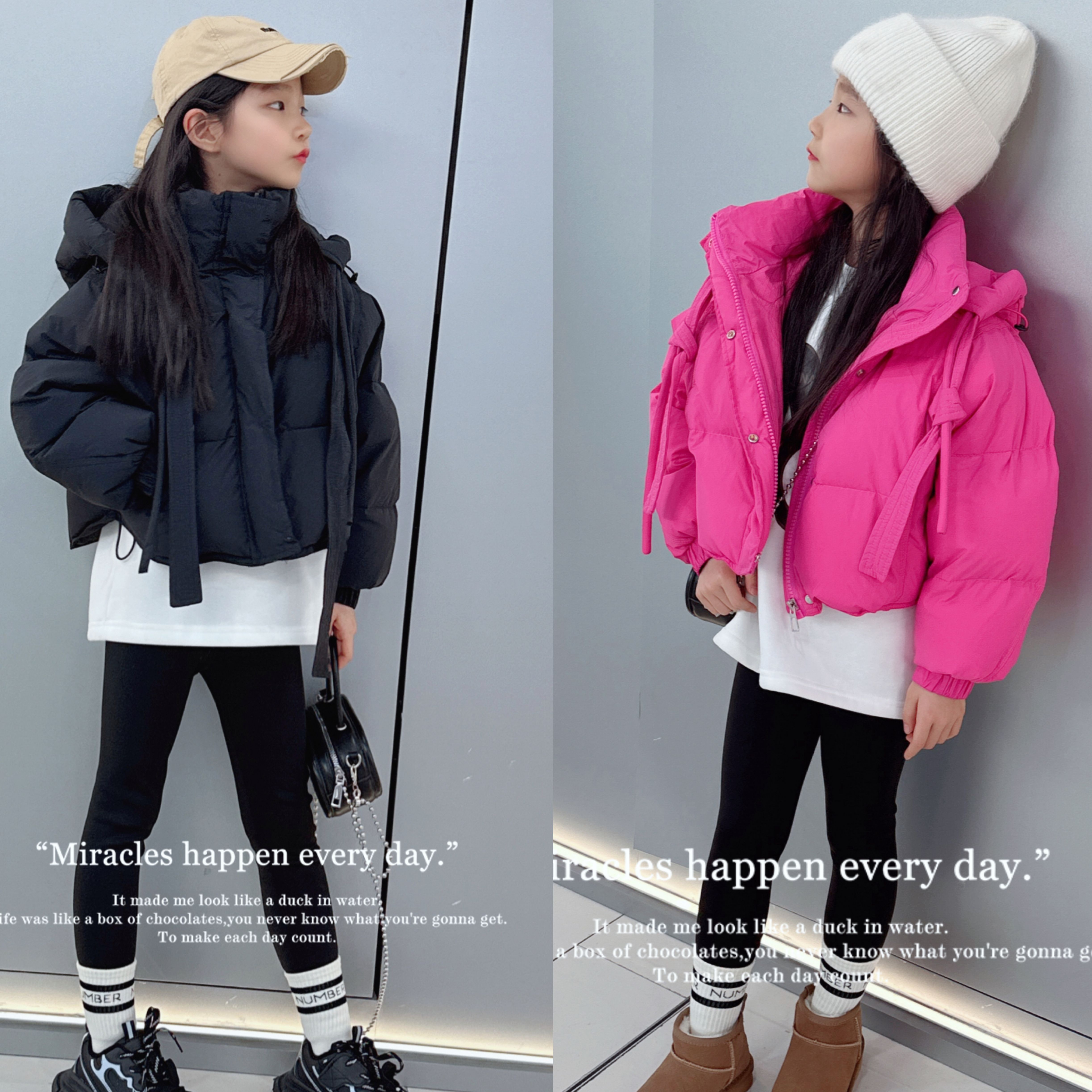 女童冬季羽绒服新款韩版女孩短款连帽儿童中大童洋气白鸭绒外套潮