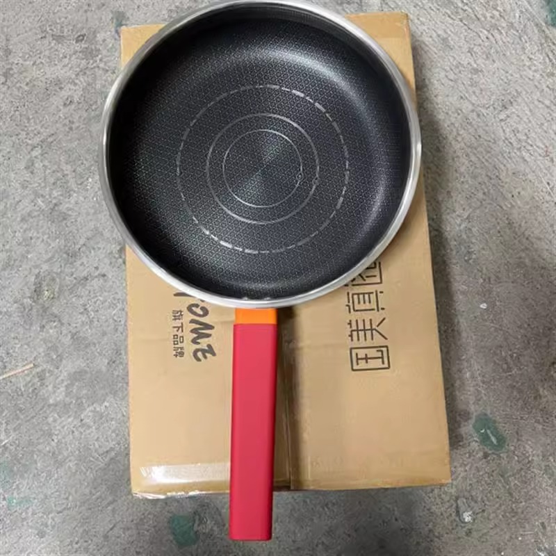 高颜值出德国特厚7层钢抗菌不锈钢外28cm煎锅煎炒锅(无盖)