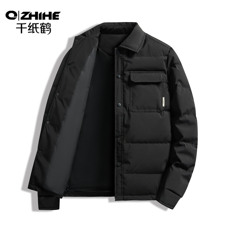 千纸鹤潮牌衬衫羽绒服男装秋冬季轻薄款爆款2023新款高档鸭绒外套