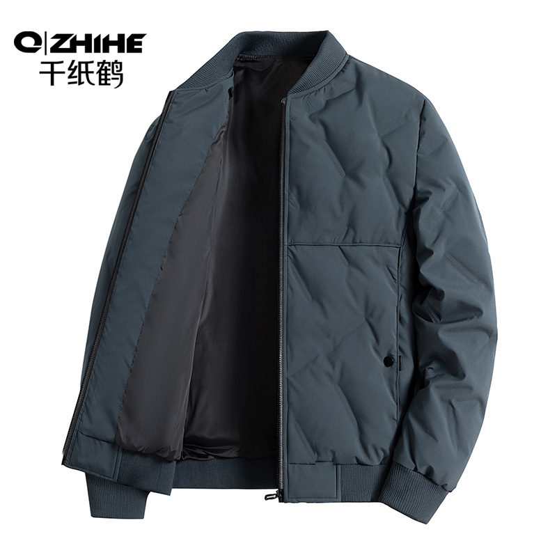 千纸鹤羽绒服男款冬季短款立领加厚保暖棒球服新款青年白鸭绒外套