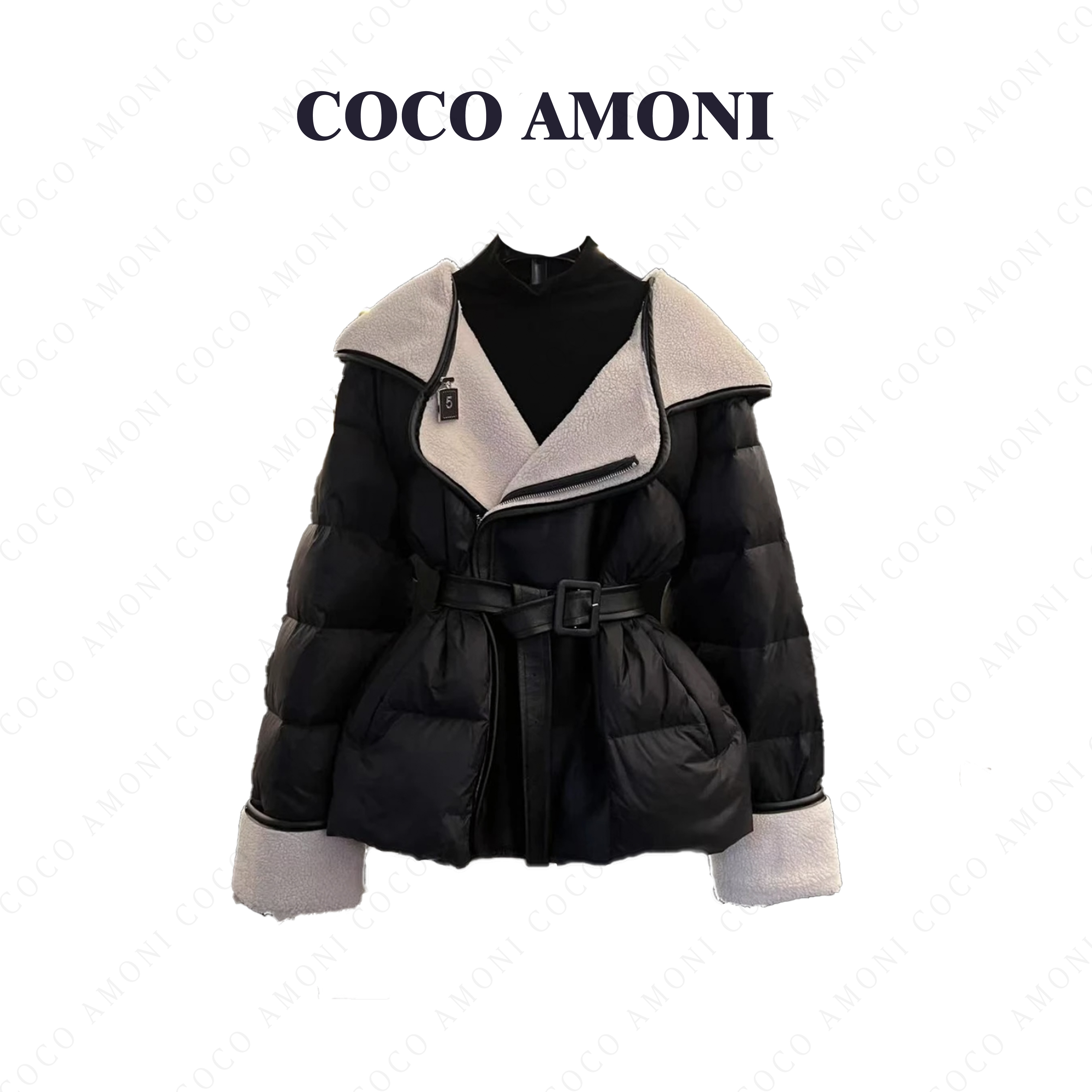 【XR】百搭收腰连帽宽松气质时尚设计师拼接保暖短款羽绒服YR054